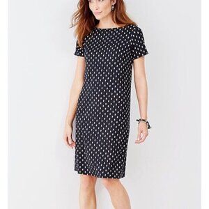 J. Jill Wearever Dress Black Cream Jersey Shift Paint Brush Pleated Small Leggin